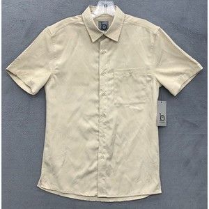 B Line Sport Button Down Shirt Mens Small Khaki Hawaiian Pineapple Short Sleeve